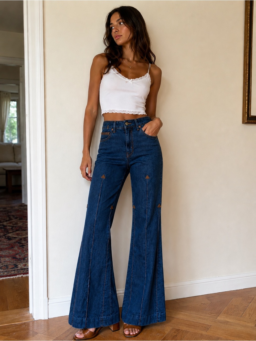 Vintage 60s-70s High-Waist Dark Blue Flare Jeans | 2